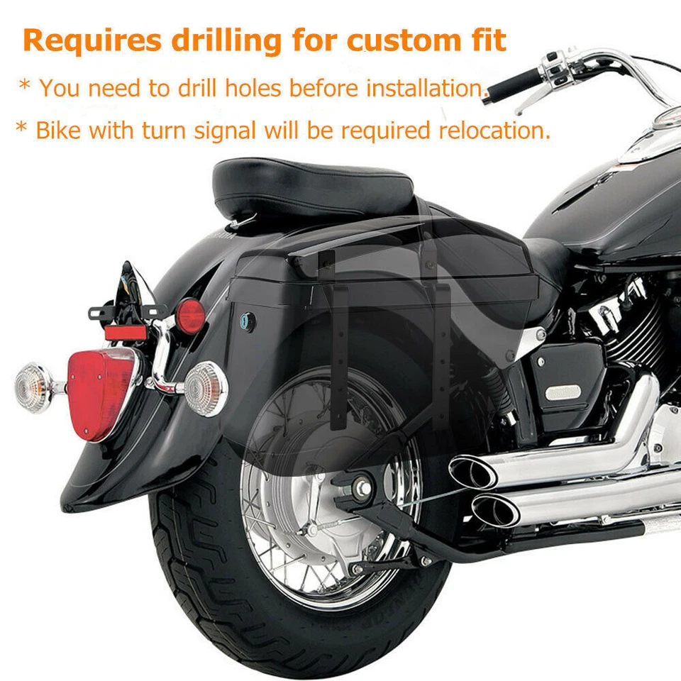 Hard Motorcycle Saddle Bags Saddlebag For Harley Softail Kawasaki Vulcan Yamaha - Image 4 of 4