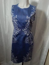 Anne Klein Sun Dress Blue White Bodycon Size 4 Cocktail Sleeveless  Zip Back