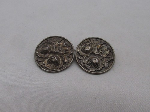 Vintage Sterling Silver Flower Design Round Shaped Clip Earrings 1" #524