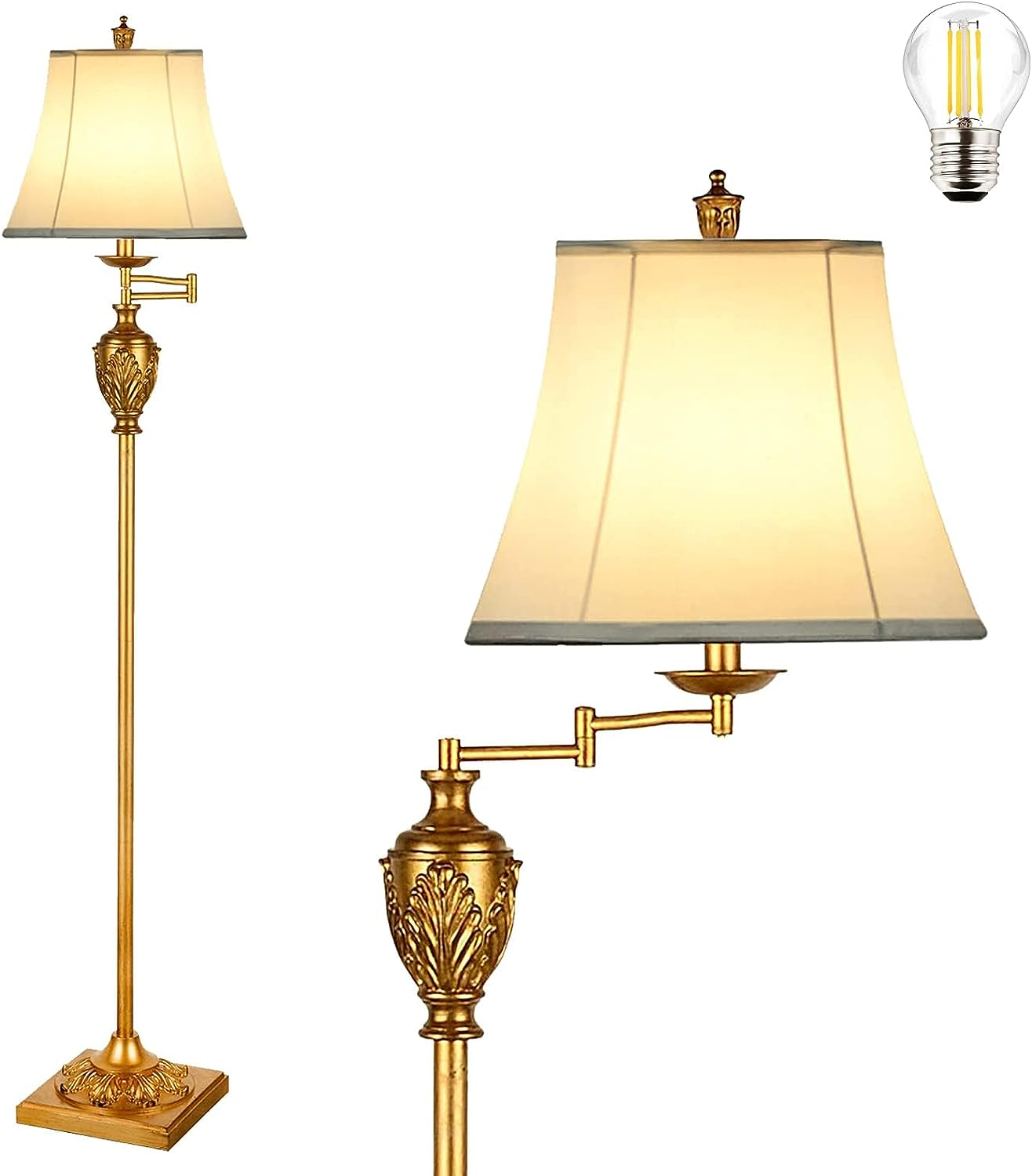 Traditional LED Floor Lamp with 350° Adjustable Swing Arm Lamp Vintage Pole Lamp