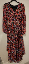 MSK Floral Women's Dress Long Sleeve Tie Waist Assymetric Length Size Medium