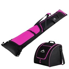 Ski Bag and Boot Bag Combo, Padded Skis Bag for Air Travel, Safety Black  Pink