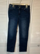 Chico's So Slimming Girlfriend Slim Leg Ankle Jeans Size 1 Womens Dark Wash Gold