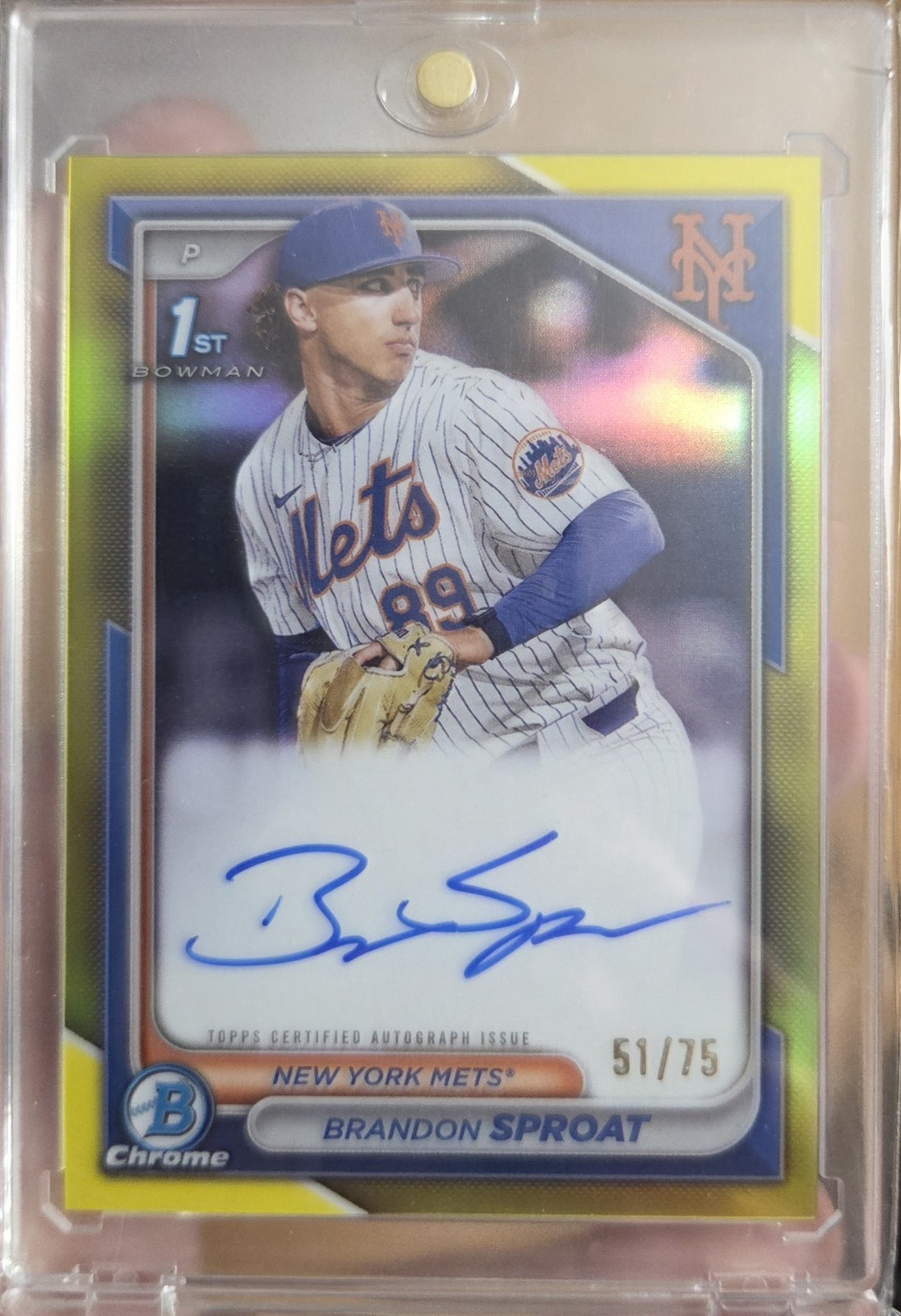 2024 Bowman Chrome Autographs Brandon Sproat #CPA-BS Yellow Refractor /75