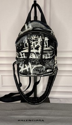 Balenciaga Black Leather Graffiti Mini Backpack Crossbody