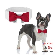 Elegant Dog Bow Tie - Cute Tuxedo Bowtie with Adjustable White Medium Red