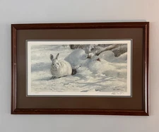 “In Water Coat Snowshoe Hare” Signed Ken Carlson 112/950 Framed Rabbit Bunny Art