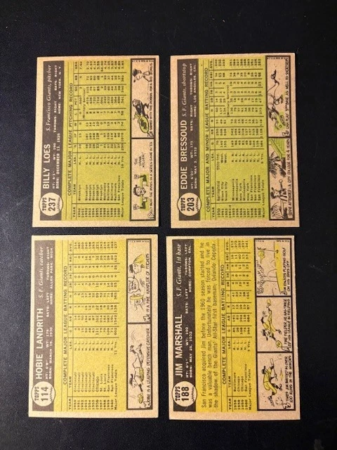 Lote de 4 béisbol Topps 1961 diferentes TODO ALTO GRADO. Casi nuevo como nuevo. All Giants B. Loes Foto 2 de 2
