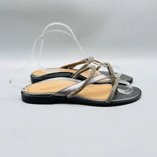Vionic Sandals Womens 6.5 Silver Metallic Prism Rhinestone Strap Slide Comfort