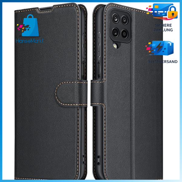 HandyhüLle Klappbar Schwarz Mit Kartenfach FüR Galaxy A12 SchutzhüLle-image