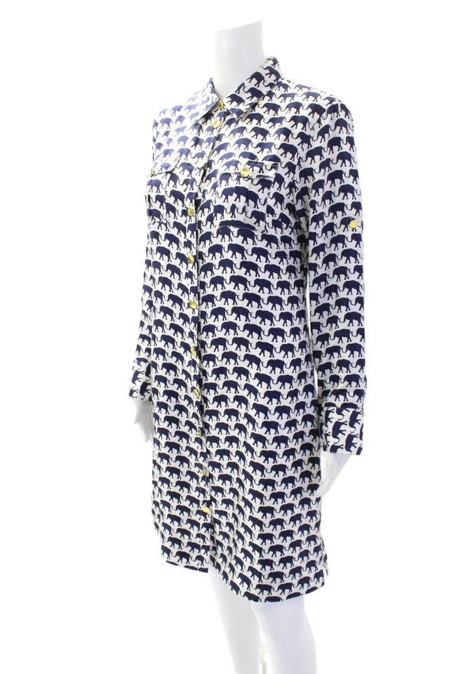 Vestido para mujer Elizabeth McKay estampado gráfico de seda con cuello línea A blanco talla L Foto 2 de 4