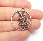 2 Flower Charms, Circle Pendant Antique Copper Earring Charms 31x28mm G35012