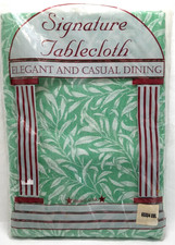 Vintage NEW Signature Tablecloth Oblong Rectangular Green Leaves 60"X84" USA