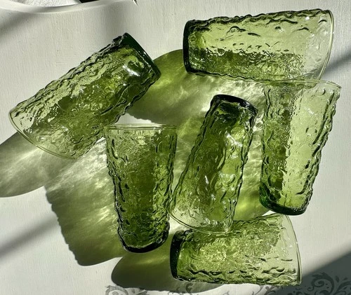 Vintage Anchor Hocking Lido Milano Avocado Green Glasses x 6 Tumbler 5.5”