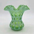 Vintage Fenton Glass Lime Green Opalescent Coin Dot Ruffled Vase 6.25"
