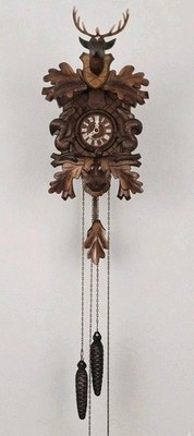 Vintage Hubert Herr Black Forest Carved Stag & Squirrel Cuckoo Clock Germany