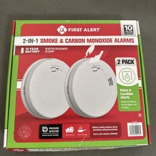 First Alert 2 in 1 Smoke and Carbon Monoxide Alarms with Voice Alerts  2 Pack