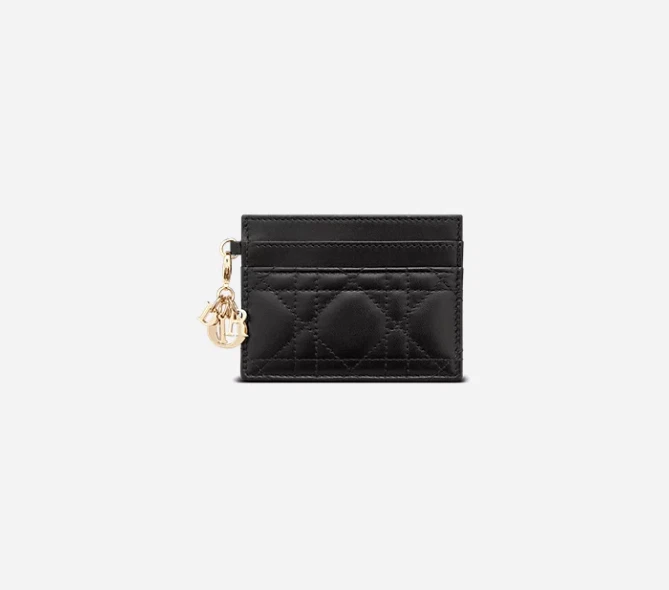 Porte carte Christian Dior noir cannage peau d'agneau Lady Dior Freesia neuf dans sa boîte