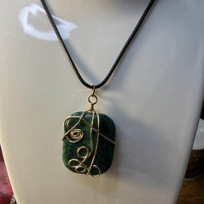 Wire Wrapped, African Turquoise Bead, Pendant, Necklace Adjustable 17-19  Long