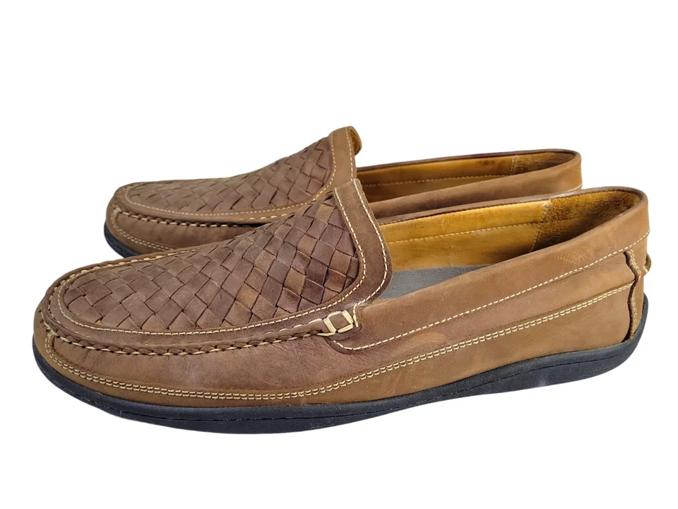 Johnston & Murphy Tan Leather Slip-On Basket Weave Fisherman Loafers Men’s 12 - Image 3 of 4
