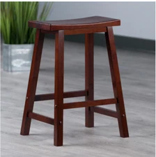 Winsome Wood Counter Stool Walnut Finish Saddle Seat Backless 24 in. Height