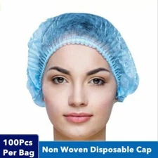 100 PCS Disposable Bouffant Caps: Non-Woven Head Cover for Industrial & Medical
