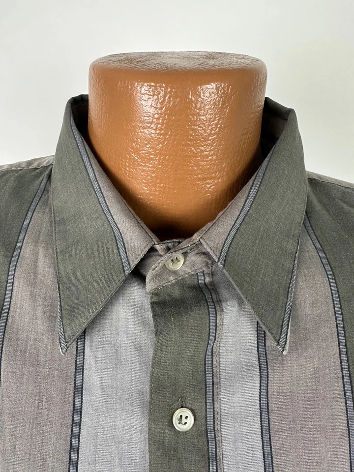 Vintage 80s 90s IMPACT Shirt Men 2XLT TALL Gray Striped Long Sleeve Button Down - Image 3 of 4