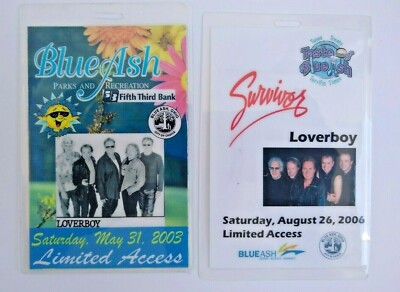 Loverboy Stage Passes Limited Access 2003, 2006 Lot Of 2 Laminated Various