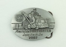 Vintage American Firefighter Laying It On The Line 2002 Siskiyou Belt Buckle