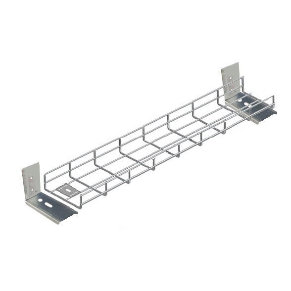 1700mm Long Under Desk Basket Tray w/ Brackets & Fixings - Silver