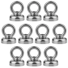 10 Pack Strong Neodymium Magnets w Eyebolts, 22lb Pull Strength