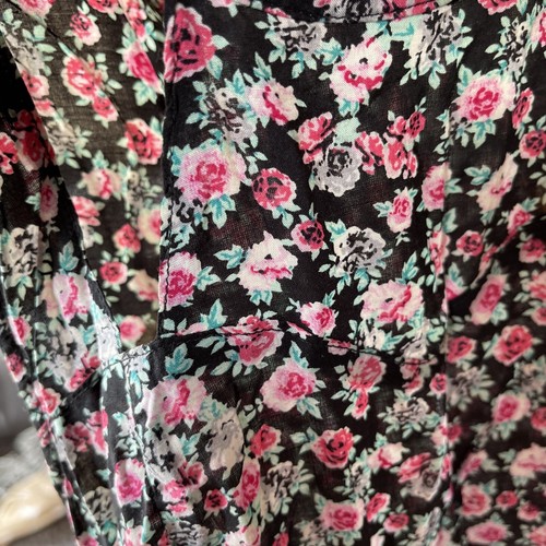 H&M Womens Summer Dress 6 - 8 Black Pink Flowers Cut Out Waist Sleeveless - Picture 5 of 11