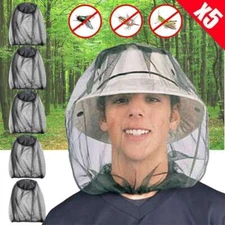 5x Anti-Mosquito Bug Bee Insect Head Net Hat Cap Sun Protection Fishing Hiking