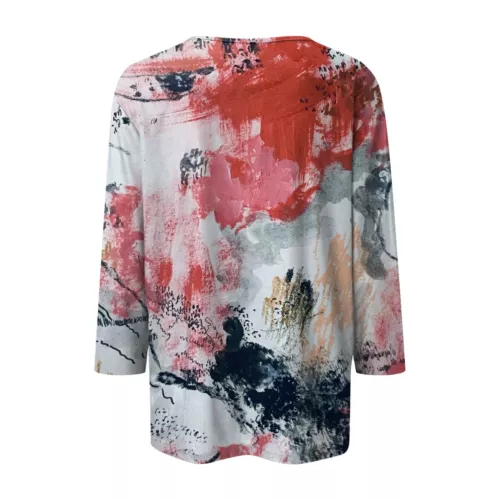 3/4 Length Sleeve Womens Tops Casual Loose Fit V-neck Shirts Floral Tunic Tops - Picture 5 of 51
