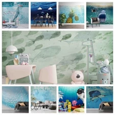 3D Water Fish Whale Blue Self-adhesive Wallpaper Removable Wallpaper Wall Mural