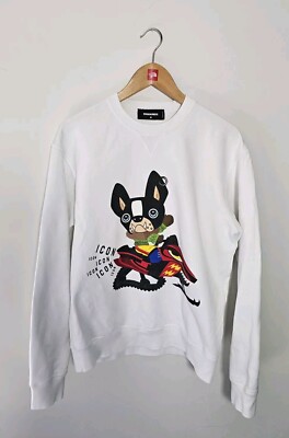Dsquared2 Icon Sweatshirt Medium Dog Pug Graphic Print Snowmobile Genuine