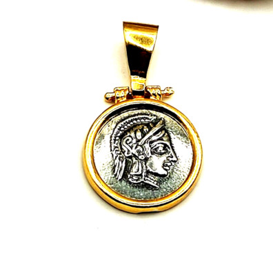 Antike griechische Münze Athene Eule Sterling Silber 925 bicolor Anhänger
