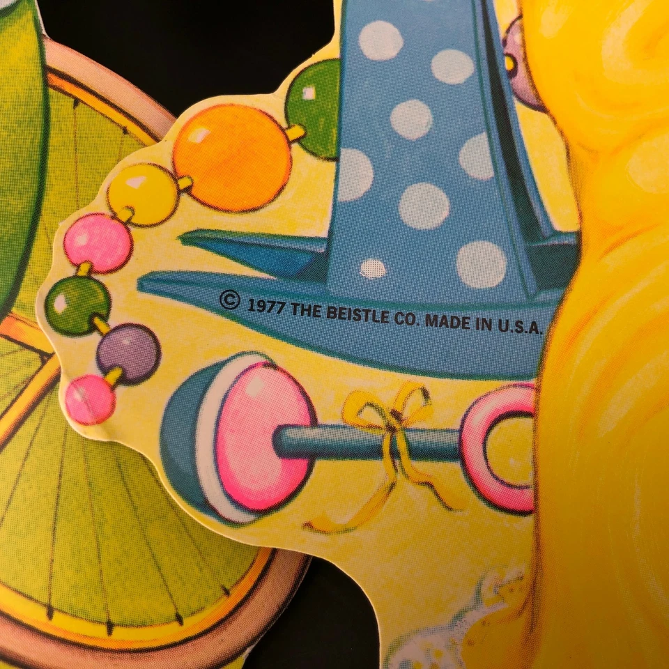 Decorações vintage de chá de bebê Beistle verde amarelo menina/menino 1977 anos 70 FEITO NOS EUA 12" - Imagem 4 de 4