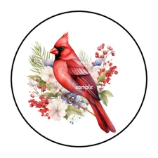 30 CARDINAL STICKERS ENVELOPE SEALS LABELS 1.5" ROUND CHRISTMAS WINTER