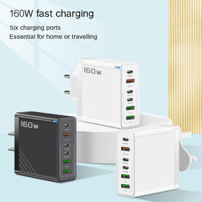 160 W 6-Port-Schnellladeadapter USB Typ C Quick Charge PD QC3.0
