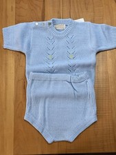 Vintage Baby Infant Novelty Knit 12 Months 2 Piece Sweater Set Baby Blue W/Box