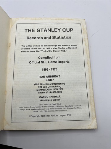1974 National Hockey League Stanley Cup records and statistics 1893-1973 NHL - Picture 3 of 5