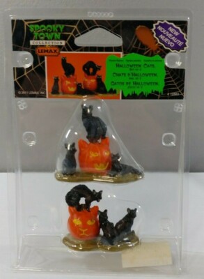 NEW LEMAX SPOOKY TOWN HALLOWEEN CATS, SET OF 2 #12883 RARE POLYRESIN FIGURINE