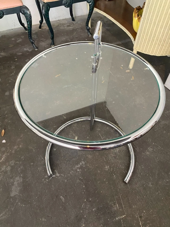 Eilleen Gray Style Chrome Round Glass Top Side Table 20.5 X 23 Inches - Image 2 of 4