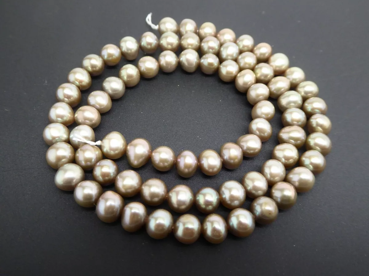 Freshwater Pearls Champagne Beige Color Almost Round 6mm x 5mm Beads Strand  16