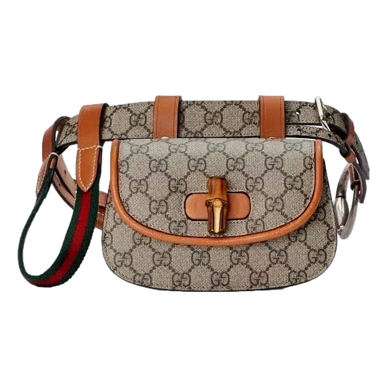 Mini sac ceinture Gucci GG Supreme monogramme toile bambou 1947 beige 75