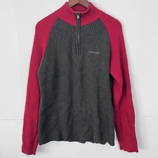 Nautica Jeans Men's Ribbed Knit Sweater Size M Gray Red 1/4 Zip Pull Over