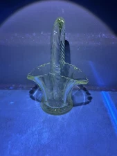 Etched Manganese Glass Basket - 6” Tall