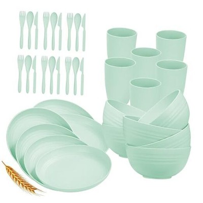  Wheat Straw Dinnerware Sets for 6 Lightweight & Unbreakable Dishes 36pc Green