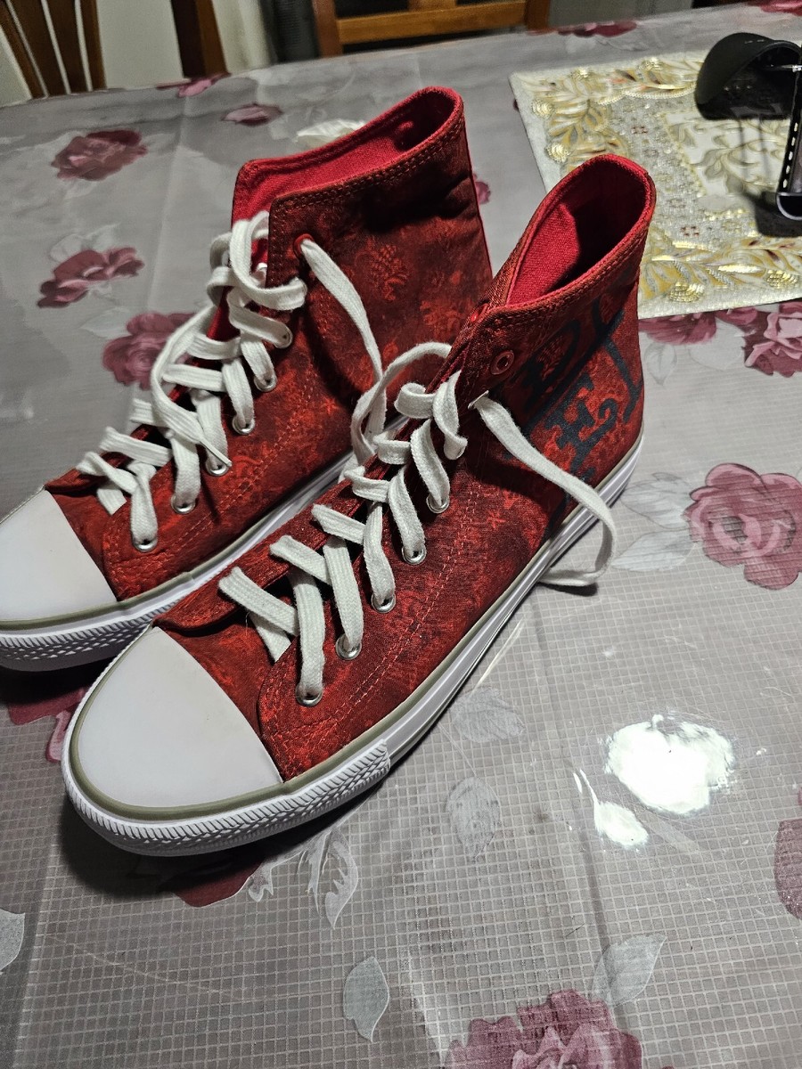 【中古】 Wearside レッド・アラート Size 9.5 | Ed Hardy Dagger Red Canvas High top Converse | eBay